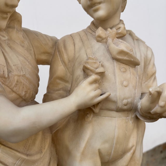 Eugenio Battiglia, Sculpture Childrens Couple, 1890s, Alabaster For Sale - Image 18 of 18
