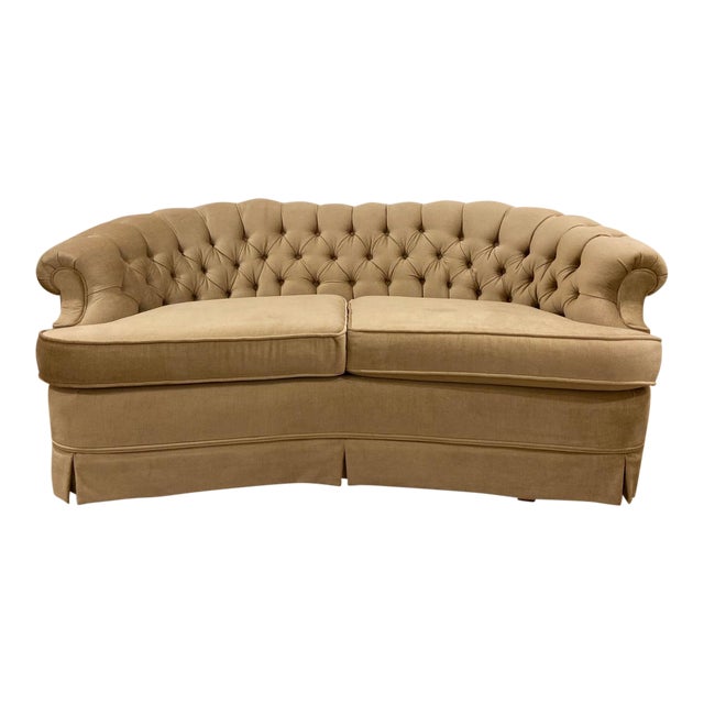 1960s Vintage Broyhill Tufted Champagne Velvet Chesterfield Sofa Chairish