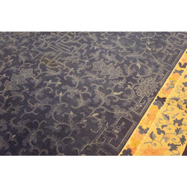 1920s Antique Chinese Peking Blue & Delicate Tone-on-Tone Floral Design Rug For Sale - Image 4 of 7