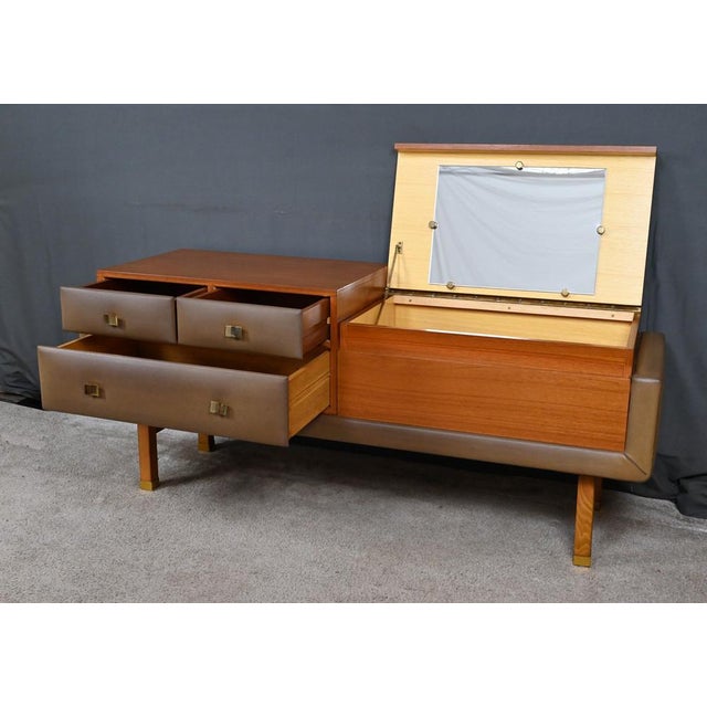 Teak and Nubuck Dressing Table attributed to R. Landault, 1970, Set of 3 For Sale - Image 13 of 18