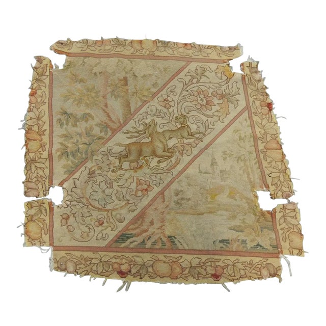 Antique Yellow and Orange Needlepoint Tapestry Chair Seat Cover For Sale