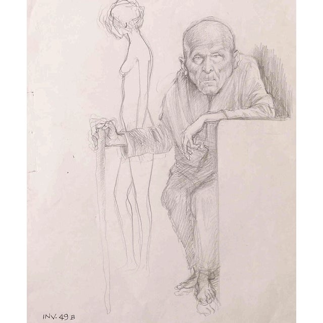 Leo Guida, Man, Original Pencil Drawing, 1960s For Sale