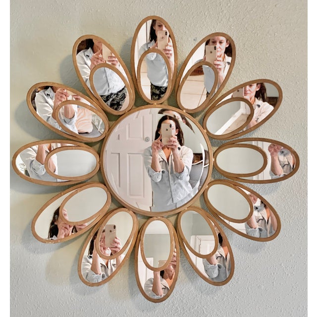 Mid-Century Modern Oversized 360° Multi-Angle Reflection, 2-Tiered Sculptural Sunburst Flower Mirror - McM, Hollywood Regency Style Deep Beveled Glass Mirror For Sale - Image 3 of 10