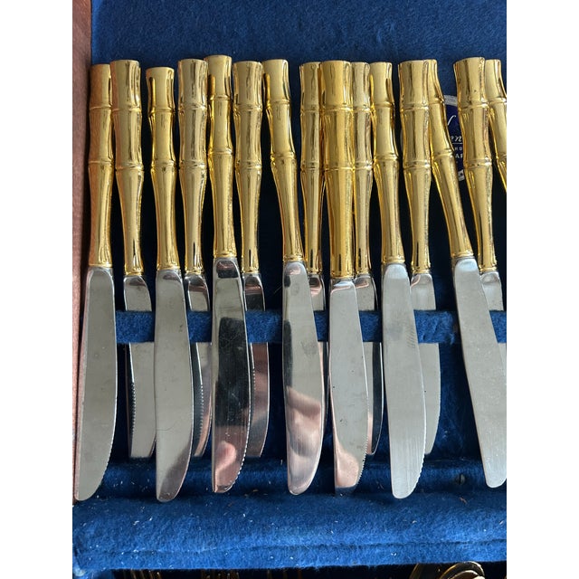 Mid 20th Century Gold Plated Bamboo Style Flatware Set- 72 Pieces For Sale - Image 4 of 12