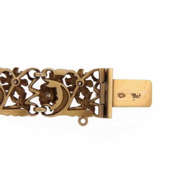 Contemporary Art Nouveau French Bracelet Diamond 18k &17k Yellow Gold Flowers Leaf Design For Sale - Image 3 of 5