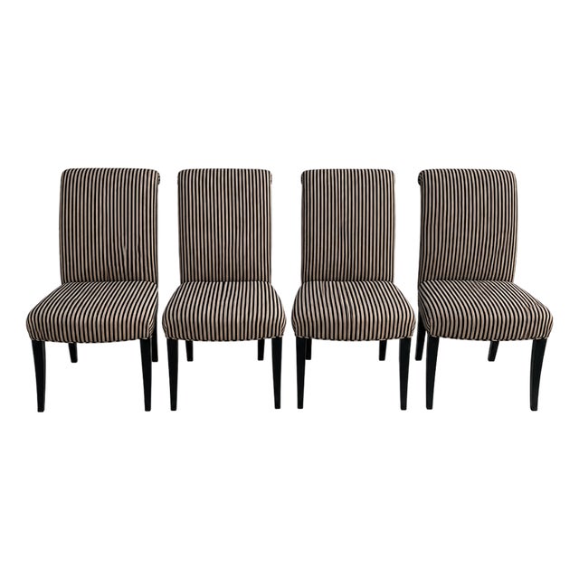 Late 20th Century Set of Four Contemporary Striped Parsons-Style Dining Chairs For Sale