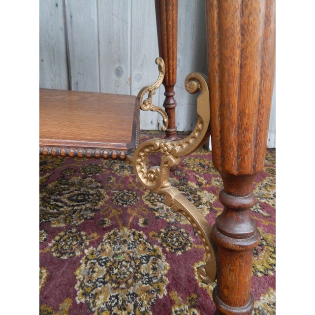 Traditional 1920's Oak & Gilded Iron Parlor Table For Sale - Image 3 of 9