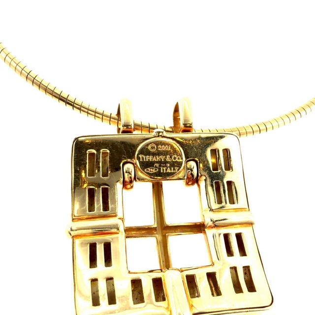 Metal Vintage Tiffany & Co. 18k Gold Buckle Style Pendant With Omega Wire Chain For Sale - Image 7 of 8