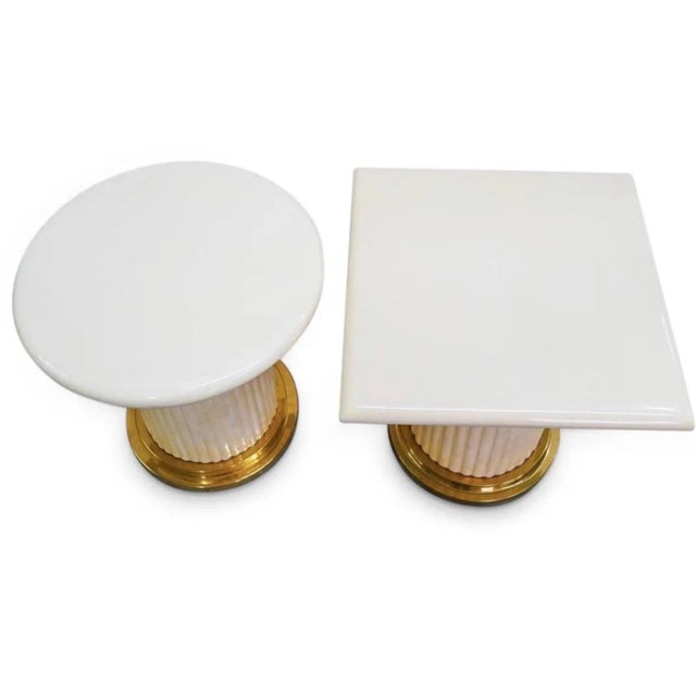 Mid-Century Modern Enrique Garcia Acrylic and Gilt Brass Side Table - A Pair For Sale - Image 3 of 7