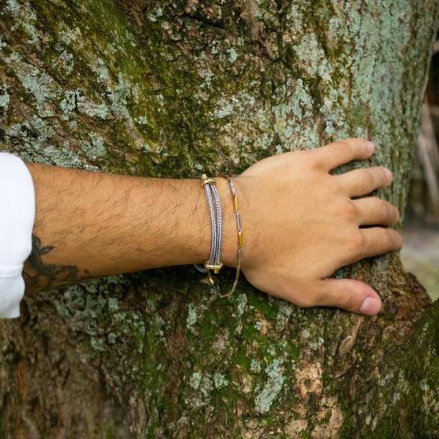 Early 21st Century Grey Glow Adjustable Gold Rope Bracelet For Sale - Image 5 of 9