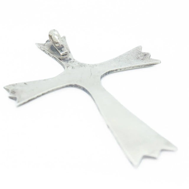 Vintage Southwestern Silver, Turquoise, and Coral Pendant Cross for a Necklace For Sale - Image 12 of 12