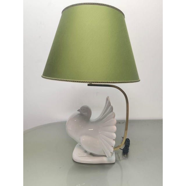 Pigeon-Shaped Porcelain Lamp with Fabric Lampshade, 1970s For Sale - Image 10 of 18