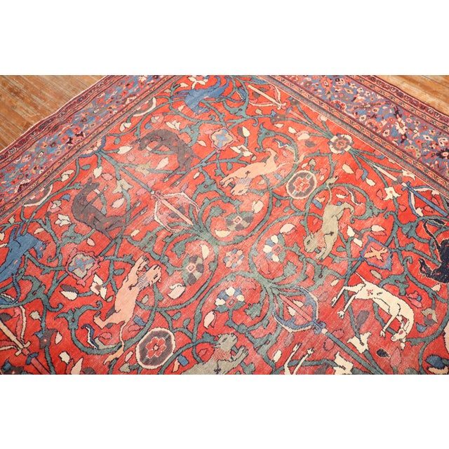 Textile Early 20th Century Persian Mahal Animal Pictorial Rug - 8'6" x 13'5" For Sale - Image 7 of 11