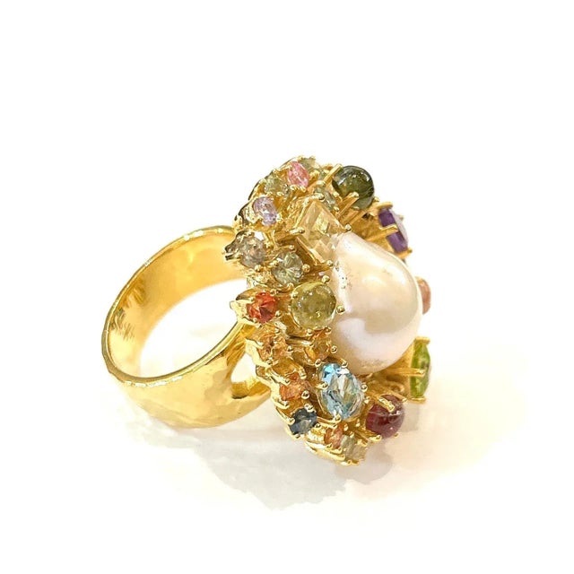 Bochic “Orient” Sapphire & Multi Fancy Gem Cocktail Ring Set 18K Gold & Silver, Size 5.5 For Sale In New York - Image 6 of 8