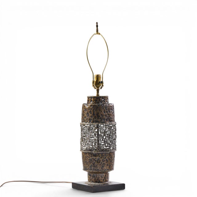 Marcello Fantoni Mid Century Brutalist Copper Table Lamp This lamp measures: 7.25 wide x 7.25 deep x 31.5 inches high Good...