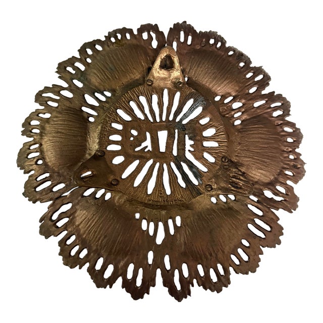 Vintage Wainberg Brutalist Footed Brass Sedar Plate Judaica 10in For Sale