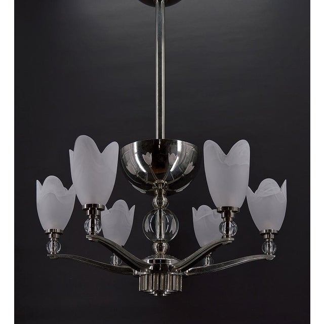 Art Deco Modernist Chrome Chandelier, France, 1930s For Sale - Image 6 of 18