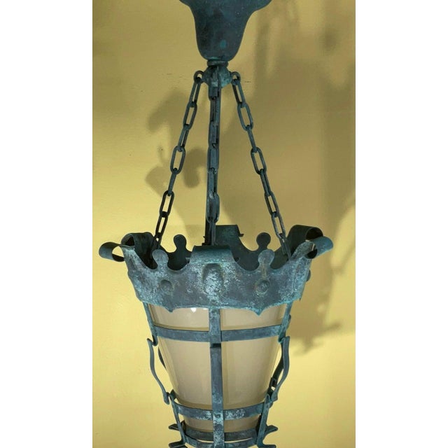 Metal Exquisite Antique Meisner Style Copper Hanging Lantern - Pendant- One of a Kind For Sale - Image 7 of 12