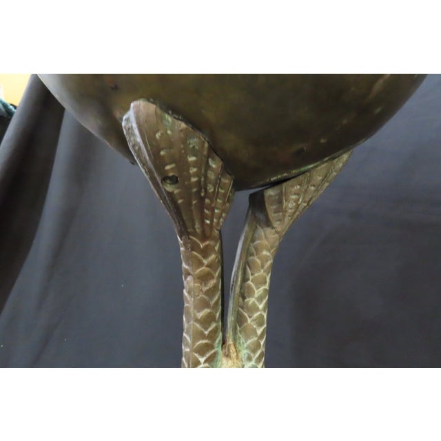 Japanese Large Antique Brass Japanese Footed Dolphin Planter For Sale - Image 3 of 8