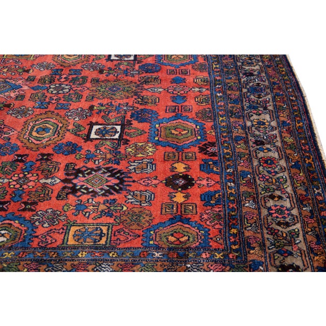 Ruby Red Antique Bidjar Handmade Red Designed Wool Rug For Sale - Image 8 of 9