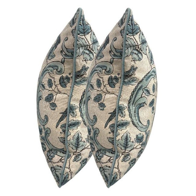 Coastal Pair 20'' Soft Blue Aviary Pillows For Sale - Image 3 of 5