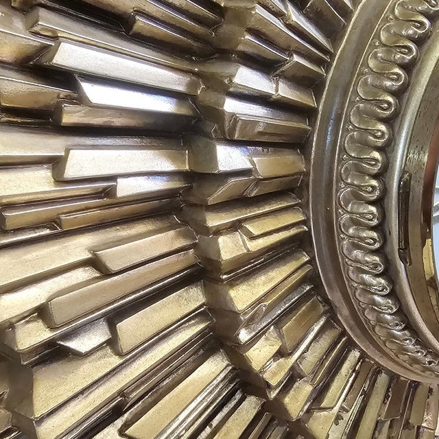 Syroco Mid 20th Century Modern Starburst Wall Clock in Antique Gold Finish For Sale - Image 12 of 18