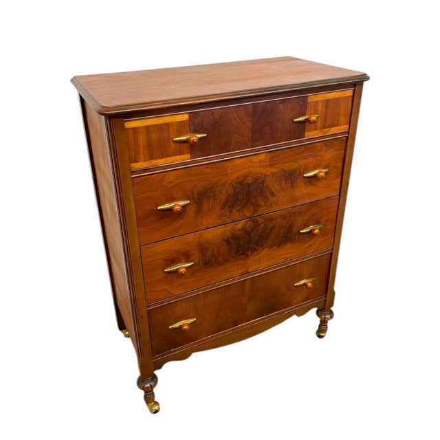 Art Deco Antique Art Deco Dresser With Bakelite and Brass Finished Handles For Sale - Image 3 of 10