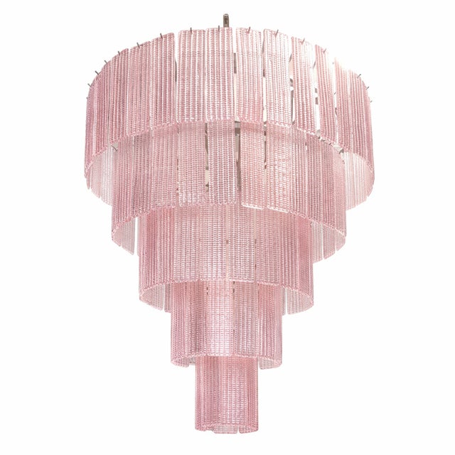 Mid-Century Modern Contemporary Murano Glass Sputnik Chandelier, Mazzega Venini Barovier Style in Pink Strip Color For Sale - Image 3 of 7