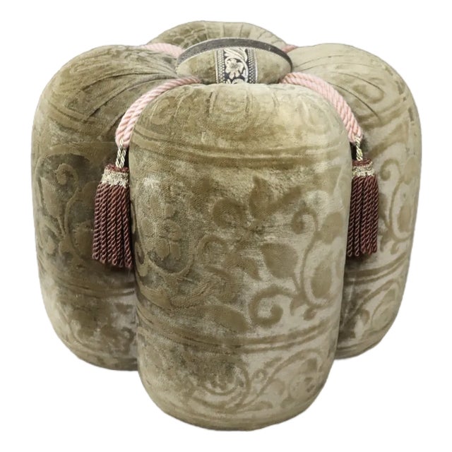 Velvet Clover Pouf With Tassels For Sale