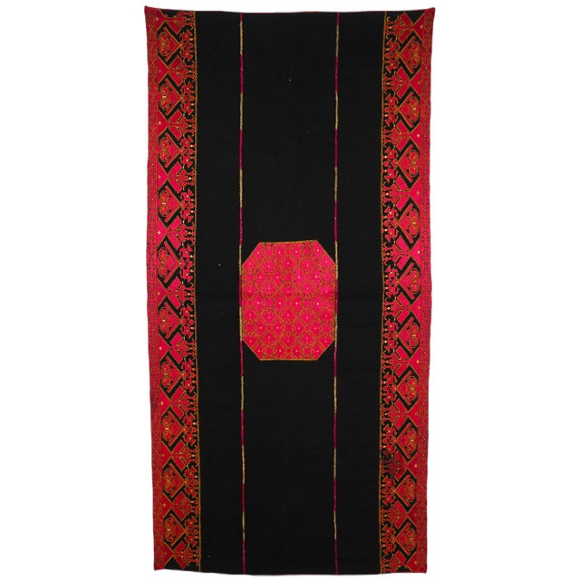 Antique Silk Embroidered Wall Hanging, Swat Valley Pulkari, 1890s For Sale