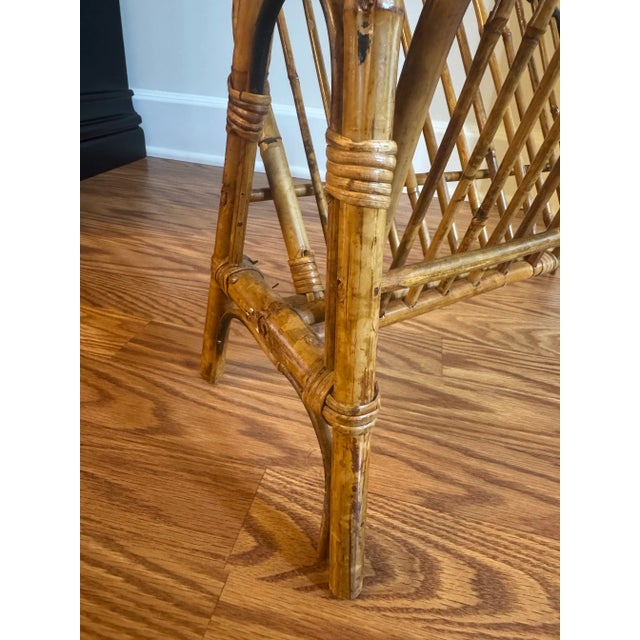 Coastal Tortoise Shell Bamboo & Rattan Arched Handle Collapsible Magazine Rack For Sale - Image 10 of 11