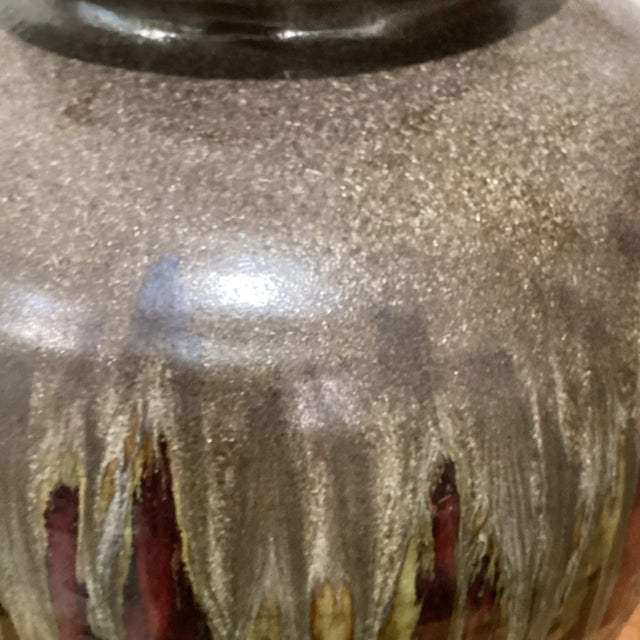 Vintage Exta Large Stoneware Iridescent Colors Drip Glaze Pottery Vase For Sale - Image 9 of 13