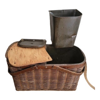 Antique Wooden Picnic Refrigerator Basket Hawkeye Style With Tin Inserts For Sale