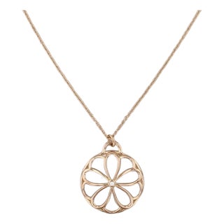Tiffany Garden Flower Diamond Pendant Necklace W/ Box 18k Yellow Gold 16" For Sale