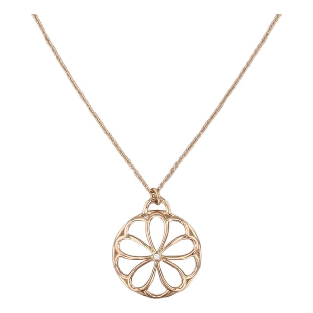 Tiffany Garden Flower Diamond Pendant Necklace W/ Box 18k Yellow Gold 16" For Sale