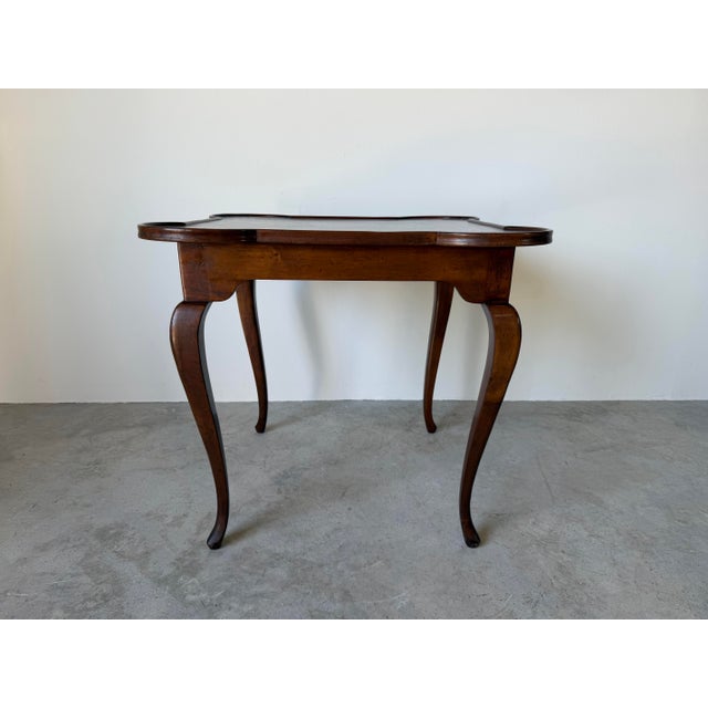 Brown Vintage Hollywood Regency Italian Quatrefoil Wood Game Table For Sale - Image 8 of 12