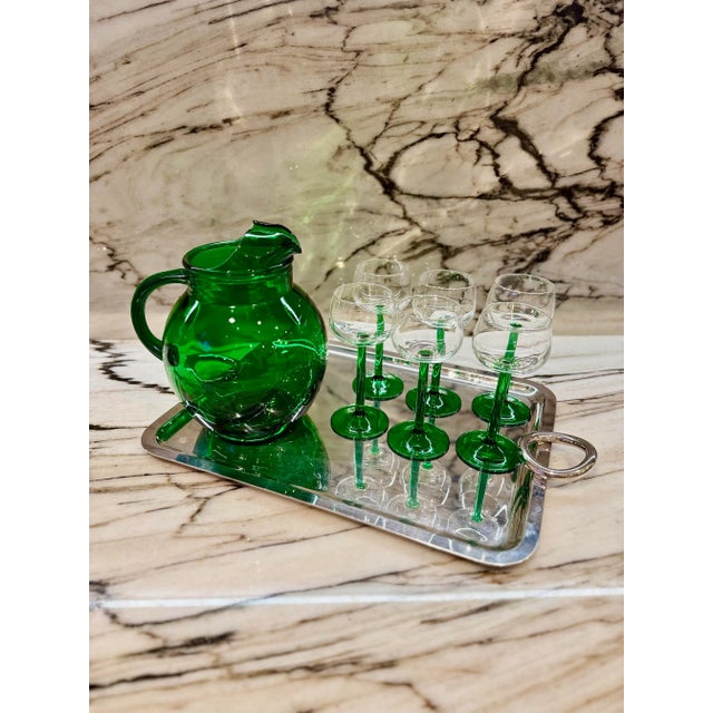 1960s Kelly Green Glasses & Pitcher Set For Sale - Image 5 of 6