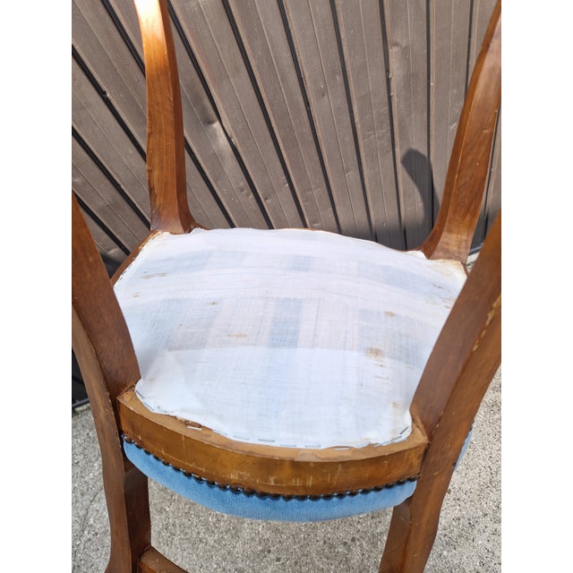 1950s Louis Philippe Chairs in Walnut and Blue Velvet, 1950s, Set of 5 For Sale - Image 5 of 15