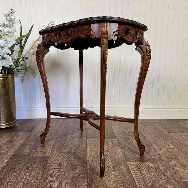 Mid 20th Century Walnut Hand-Carved French Provincial Side Table For Sale - Image 15 of 15