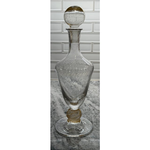 Murano Vintage Italian Hand-Blown Art Glass Decanter With Gold Accents, Murano Style For Sale - Image 4 of 9