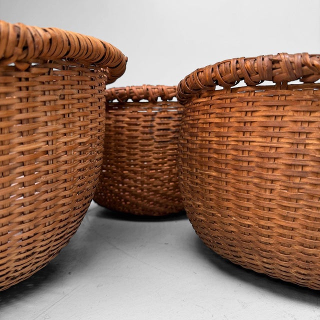 Mid-Century Modern Vintage Japanese Bamboo Baskets, 1960s, Set of 3 For Sale - Image 3 of 9