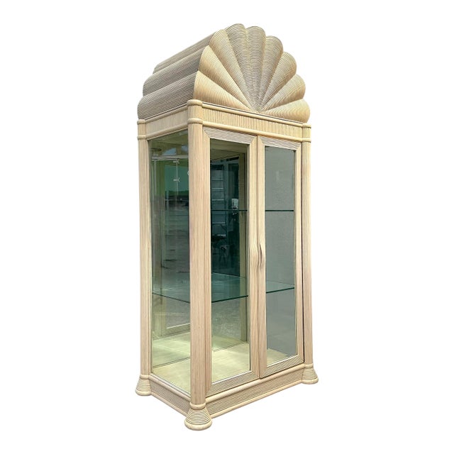 Vintage Scalloped Top Pencil Reed Cabinet For Sale