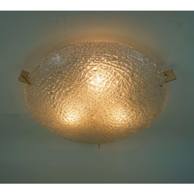 Vintage Ice Glass Ceiling Lamp Flush Mount with Relief Surface from Kaiser-Leuchten, 1960s For Sale - Image 9 of 18