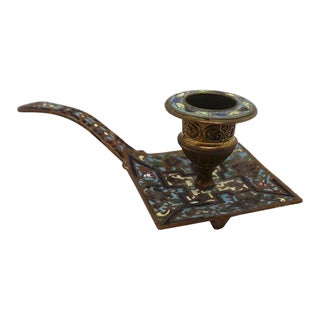 French Champleve Enamel and Bronze Chamberstick Candlestick For Sale