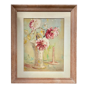 1930s Marie Anna Bommer (American 1905 - 1996) Art Deco Watercolor Floral Still Life Painting of Peonies in a Vase