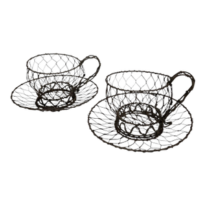 Vintage Wire Folk Art Tea Cups Set/2
