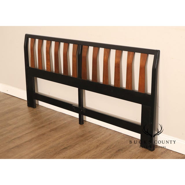 Mid Century Modern King Size Headboard with Ebony Frame and Walnut Bentwood Slats For Sale - Image 15 of 18