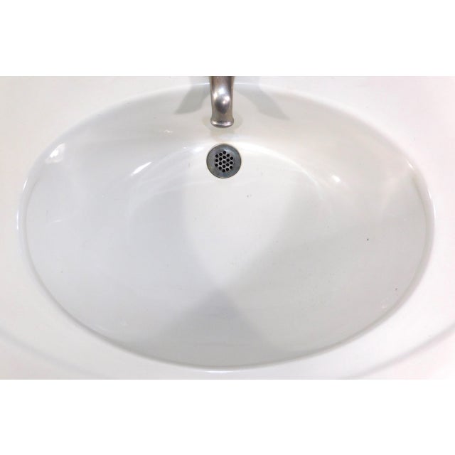 1910s Antique 1918 Trenton Potteries Company Impervio Large Vitreous China Pedestal Sink With Rare Faucet For Sale - Image 5 of 18