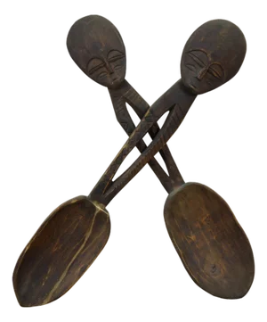 Vintage African Carved Figure Wood Spoons Wall Decor Plaque Treen Treenware