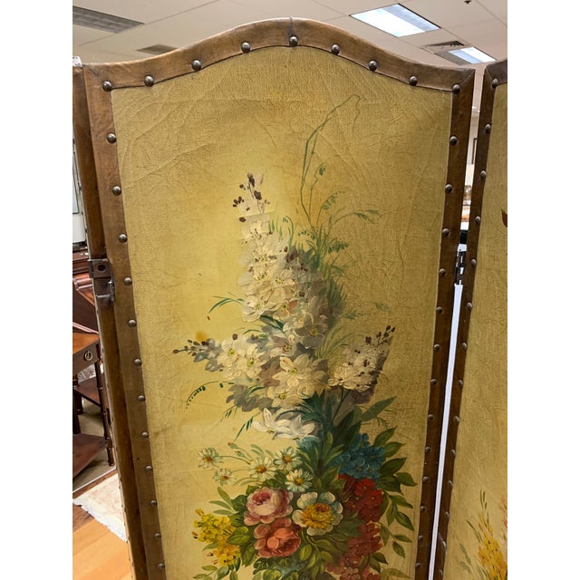 Antique French Hand Painted Floral Leather Room Divider Chairish